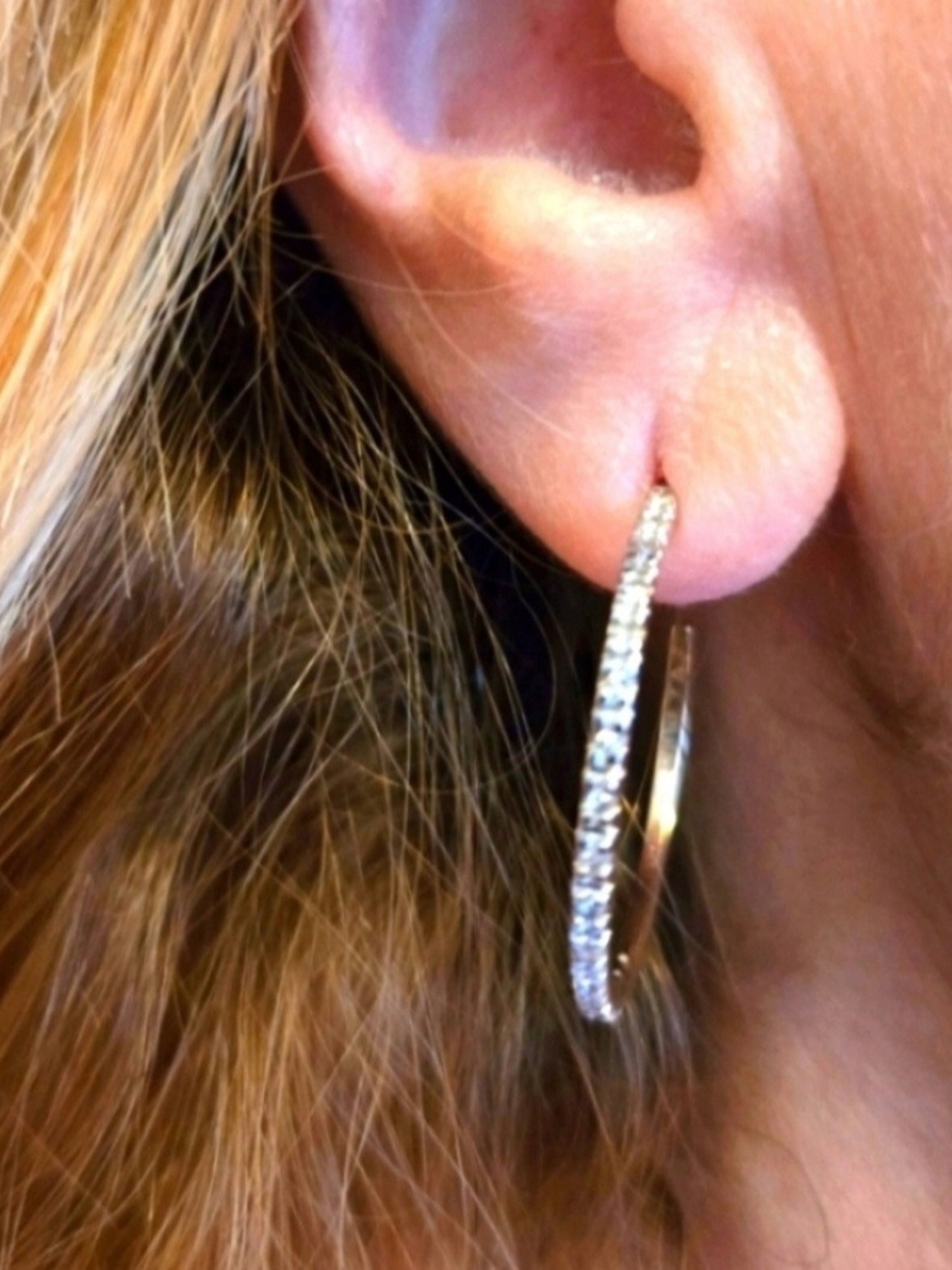10kt Solid Yellow Gold Diamond Hoops - Picture 2 of 11